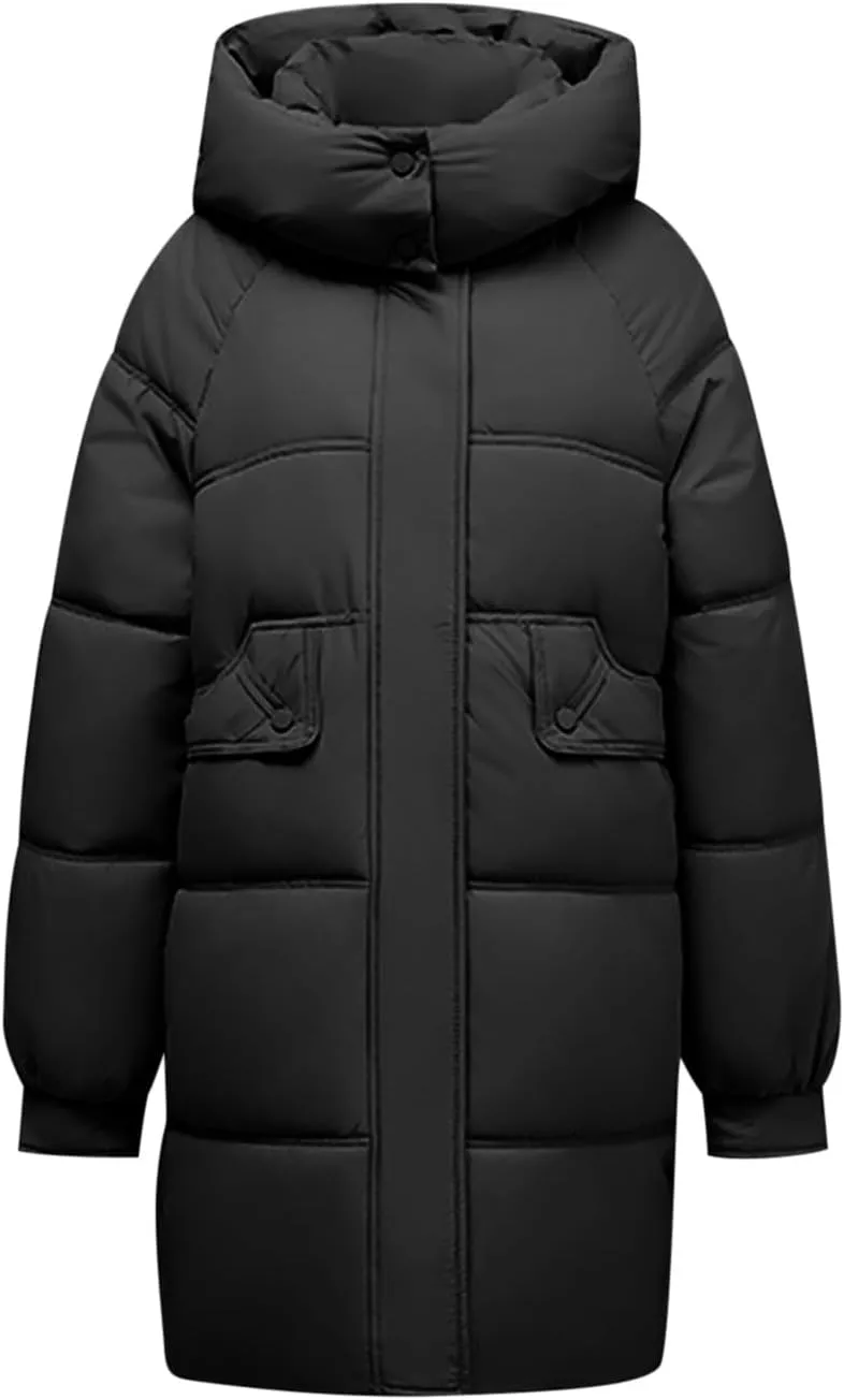 Women's Mid-Length Down Parkas Removable Hooded Puffer Coats 2024 Baggy Zipper Down Jacket Coats for Fall Winter