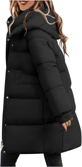 Women's Mid-Length Down Parkas Removable Hooded Puffer Coats 2024 Baggy Zipper Down Jacket Coats for Fall Winter