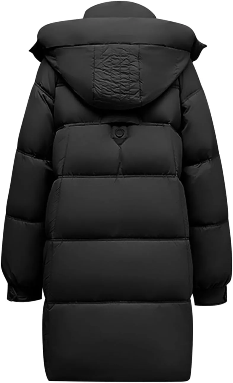 Women's Mid-Length Down Parkas Removable Hooded Puffer Coats 2024 Baggy Zipper Down Jacket Coats for Fall Winter
