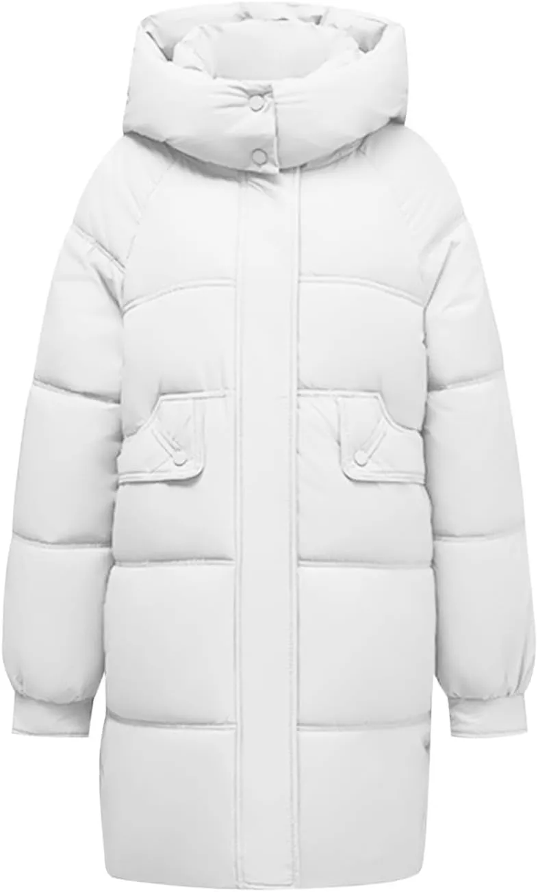 Women's Mid-Length Down Parkas Removable Hooded Puffer Coats 2024 Baggy Zipper Down Jacket Coats for Fall Winter