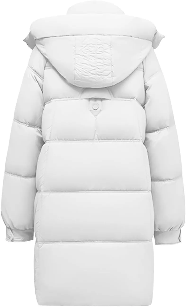 Women's Mid-Length Down Parkas Removable Hooded Puffer Coats 2024 Baggy Zipper Down Jacket Coats for Fall Winter