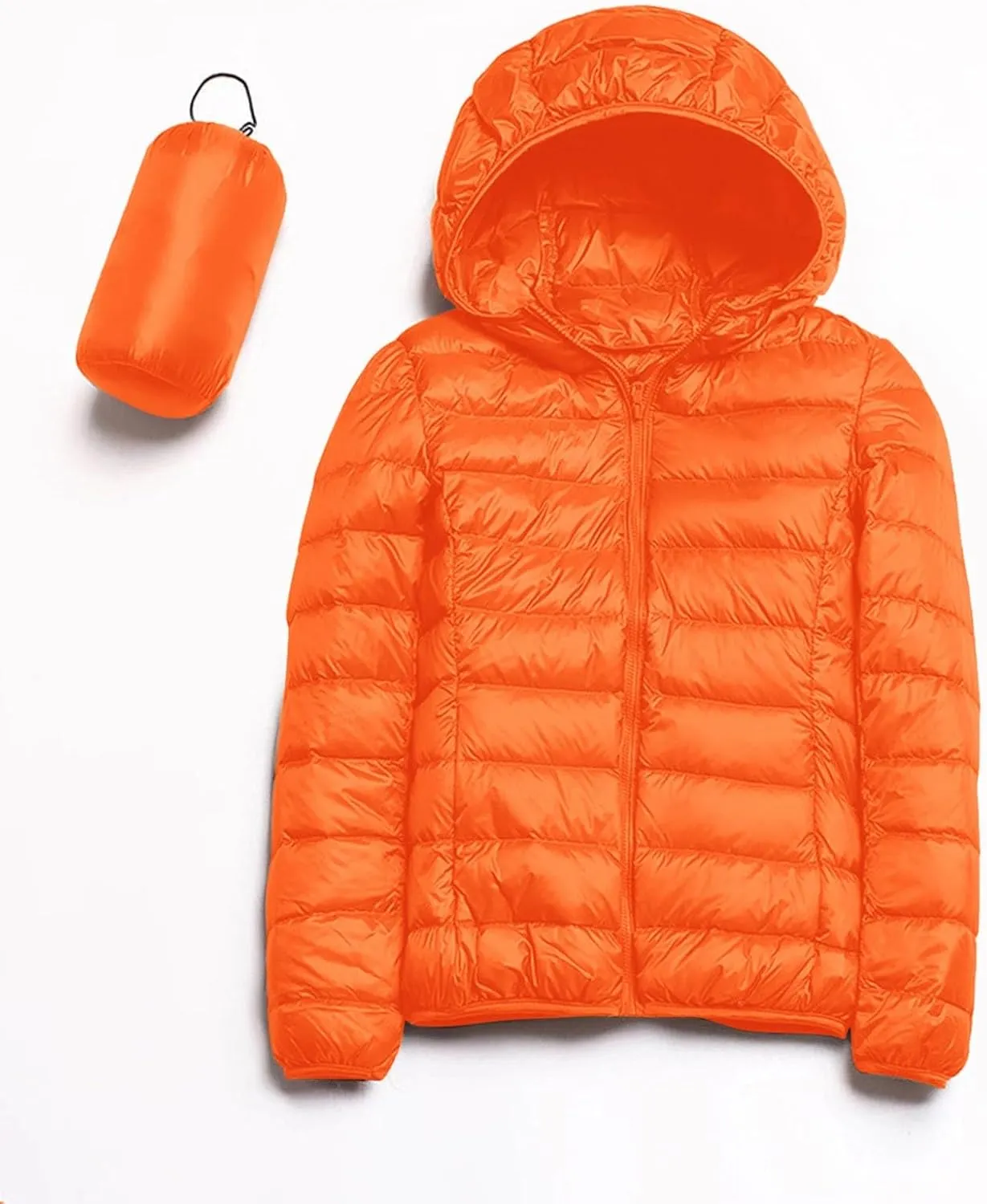 Womens Puffer Jacket Packable Down Jackets Winter Warm Lightweight Short Down Coat Full Zip Hooded Slim Fit Outwear