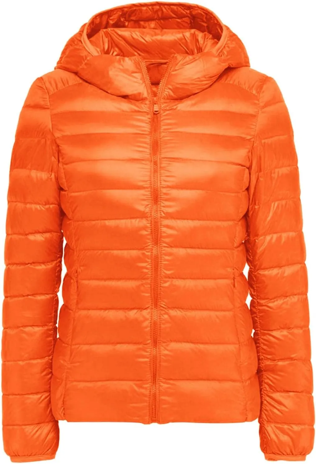 Womens Puffer Jacket Packable Down Jackets Winter Warm Lightweight Short Down Coat Full Zip Hooded Slim Fit Outwear