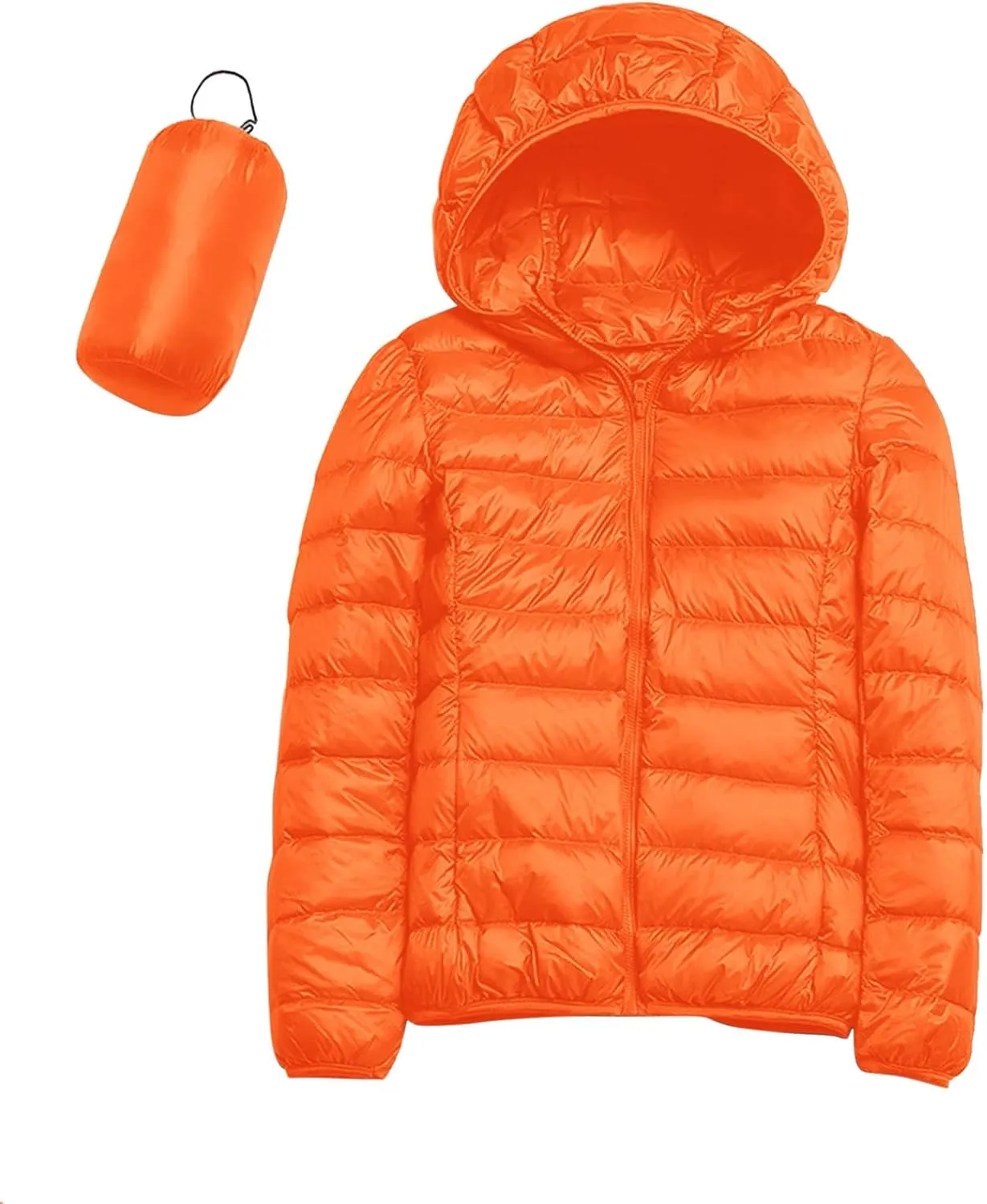 Womens Puffer Jacket Packable Down Jackets Winter Warm Lightweight Short Down Coat Full Zip Hooded Slim Fit Outwear