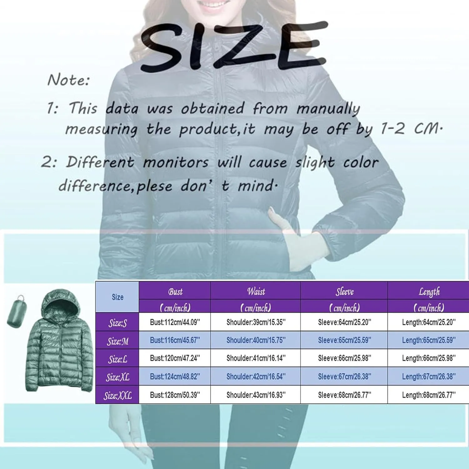 Womens Puffer Jacket Packable Down Jackets Winter Warm Lightweight Short Down Coat Full Zip Hooded Slim Fit Outwear