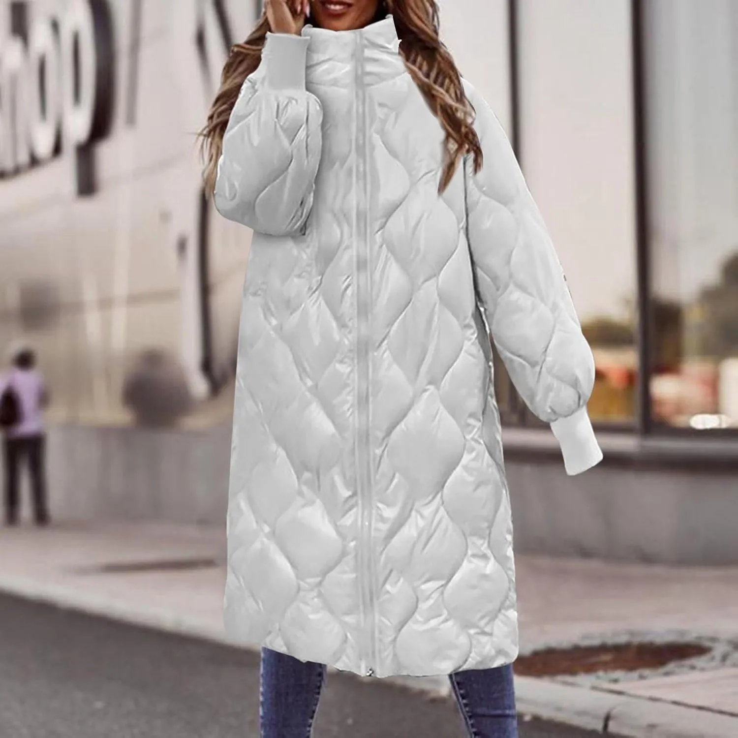 Women's Winter Glossy Down Jacket Ultralight Long Down Outerwear Puffer Jacket Hooded Coat Long-Sleeve Full-Zip Windproof