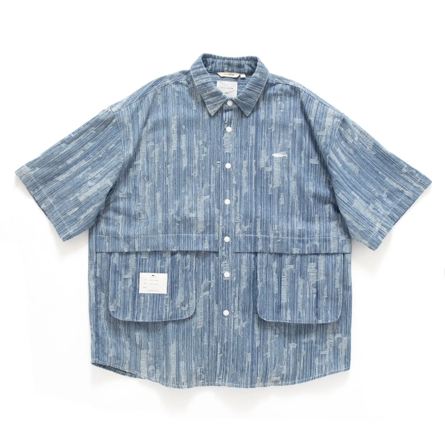 (YS387) Ripped Denim Short Sleeve Shirt