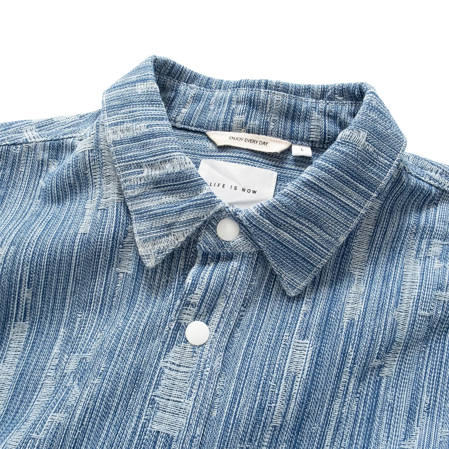 (YS387) Ripped Denim Short Sleeve Shirt