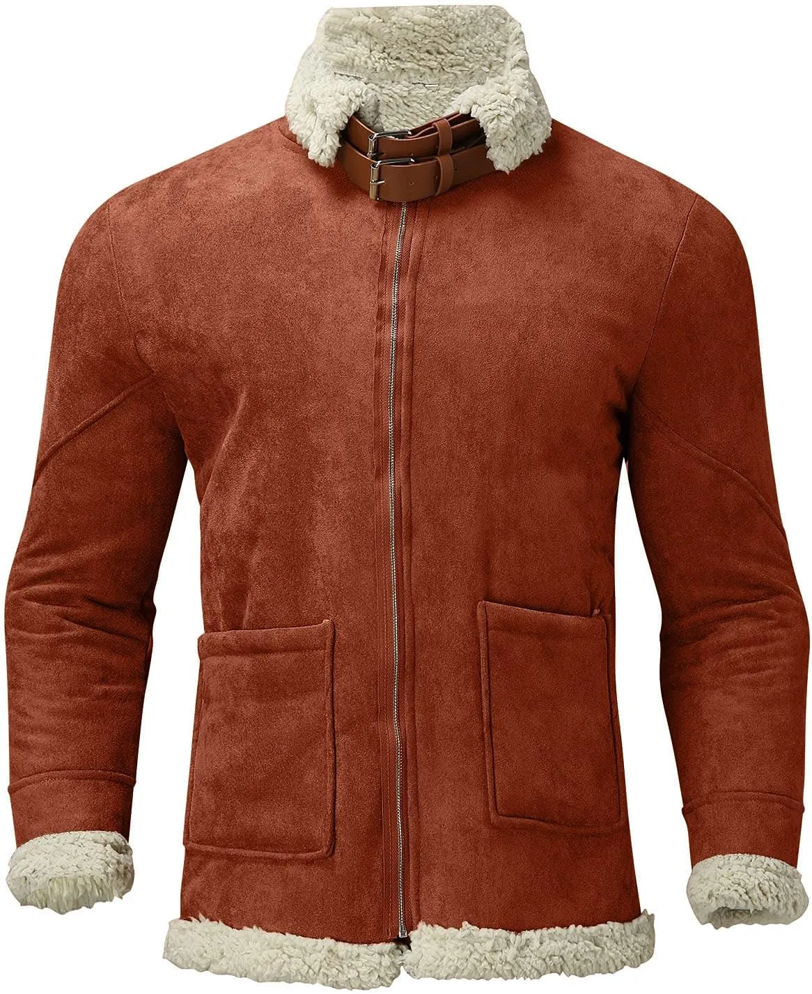 ZYXTIM Men's Winter Sherpa Lined Fleece Woolen Jackets Coat Zip Up Fur Lapel Collar Warm Outdoor Aviator Bomber Jacket